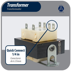 Appli Parts APTR-403T Transformador de 120, 208, 240 V a 24 V, 40 Va, 50/60 Hz, con Base Simple, conectores rapidos de 1/4 , Aislamiento Clase B, Transformador Clase 2
 Appli Parts APTR-403T Transformador de 120, 208, 240 V a 24 V, 40 Va, 50/60 Hz, con Base Simple, conectores rapidos de 1/4 , Aislamiento Clase B, Transformador Clase 2