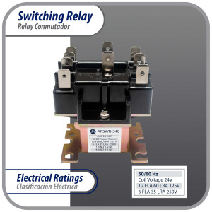 Appli Parts APSWR-340 Rele de conmutacion 90-340, de uso general, DPDT, Doble Polo, Doble Tiro, bobina de 24 V, CA, para aplicaciones HVAC y otras instalaciones electricas generales Remplaza APSR-340