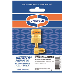 Uniweld Adaptador 90 Ez-Turn Anti-Blowback 1/4 pulg MF x 5/16 pulg FF Para R-410a, Cfc, Hcfc y Hfc EZABM90 Uniweld Adaptador 90 Ez-Turn Anti-Blowback 1/4 pulg MF x 5/16 pulg FF Para R-410a, Cfc, Hcfc y Hfc EZABM90