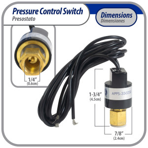 Appli Parts APPS-350250 Valvula Presostato R22 Alta, Abre 350 psi, Cierra 250 psi, 1 m Cable, SPST, 1/4 SAE Hembra, Reset Automatico, remplazo Universal para Aire Acondicionado Appli Parts APPS-350250 Valvula Presostato R22 Alta, Abre 350 psi, Cierra 250 psi, 1 m Cable, SPST, 1/4 SAE Hembra, Reset Automatico, remplazo Universal para Aire Acondicionado