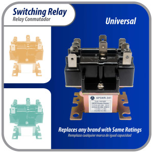 Appli Parts APSWR-341 Rele de conmutacion 90-341, uso general, DPDT, Doble Polo, Doble Tiro, bobina de 110 V, CA, para aplicaciones HVAC y otras instalaciones electricas generales Remplaza APSR-341