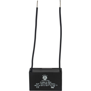 Appli Parts Condensador Capacitor de ventilador 5 mfd (microfaradios) uf 250VAC con 2 cables compatible con cualquier marca de igual capacitancia 4.7cm Ancho 1.8cm Prof 2.8cm Alto CAP-5-250-2C