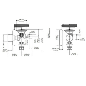 Danfoss 067N6178 7.5TR Valvula de Expansion Termostatica, TGE, R404A,R507A, 5/8x1-1/8 pulg Soldable, ODF, 1/4 pulg Ecualizacion Externa, Bi-flow, -40 a 10 C