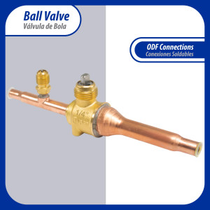 Appli Parts APBV-014 Valvula de Cierre 1/4 pulg tipo Bola de conexion soldable con puerto de servicio SAE de 1/4 de pulg presion maxima de trabajo 610 psi temperaturas de -30 C a 120 C longitud total 165.5 mm