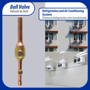 Appli Parts APBV-014 Valvula de Cierre 1/4 pulg tipo Bola de conexion soldable con puerto de servicio SAE de 1/4 de pulg presion maxima de trabajo 610 psi temperaturas de -30 C a 120 C longitud total 165.5 mm