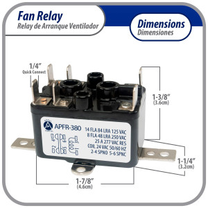 Appli Aprts APFR-380 Rele de ventilador 90-380 de conmutacion de Fan Relay, SPST, Polo Sencillo, Tiro Sencillo, bobina de 24 V, CA, Normalmente Abierto,Normalmente Cerrado, Soporte de ajuste multiple, Aplicacion Universal