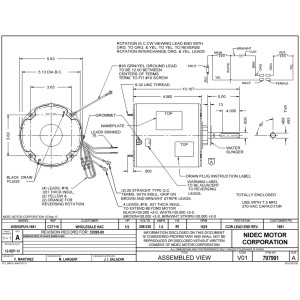 US Motors 1/3 hp 1625 rpm, 4 polos, 1 eje, TEAO Cerramiento, 1 velocidad 5.6 diametro, CCW, Lead End, Reversible, 208-230 V, 60 hz, 1 ph, 7.5 mfd/370 VAC Capacitor 1891 K055PUH1681012B