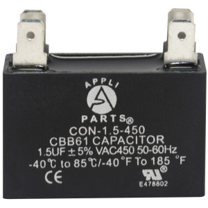 Appli Parts CAP-1.5-450 Condensador Capacitor de ventilador 1.5 mfd (microfaradios) uf 450VAC compatible con cualquier marca de igual capacitancia 3.4cm Ancho 1.4cm Profundidad 3.2cm Alto