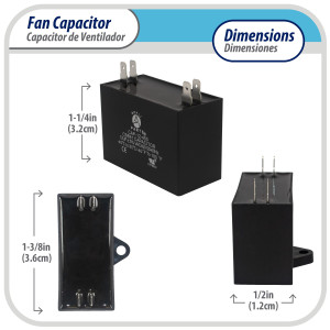 Appli Parts CAP-1.5-450 Condensador Capacitor de ventilador 1.5 mfd (microfaradios) uf 450VAC compatible con cualquier marca de igual capacitancia 3.4cm Ancho 1.4cm Profundidad 3.2cm Alto