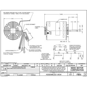 US Motors 1/3 hp 1075 rpm, 6 polos, 1 eje, OAO Cerramiento, 3 velocidades, 5.6 diametro, CCW, Lead End, Reversible, 115v, 60 hz, 1 ph, No Incluye 7.5 mfd/370 VAC Capacitor 1864 K055WMG1245012B