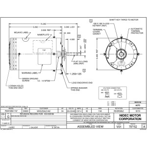 US Motors Mojave 3/4 hp 1140 rpm, 6 polos, 1 eje, OAO Cerramiento, 1 velocidad, 6.3 diametro, Reversible, 208-230 V/460 V, 60 hz, 3 ph, 1817H P063ABW1157015B X501