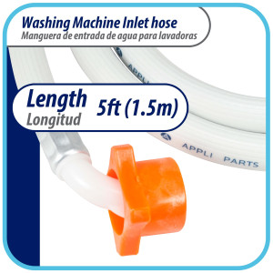 Appli Parts APIH-5934E2 Manguera 1.5m Entrada de Agua Lavadora conector 3/4 pulg Nylon Hembra Recto y Conector Hembra Codo de 90 grados con sellos, Blanca de PVC extra Resistente Appli Parts APIH-5934E2 Manguera 1.5m Entrada de Agua Lavadora conector 3/4 pulg Nylon Hembra Recto y Conector Hembra Codo de 90 grados con sellos, Blanca de PVC extra Resistente