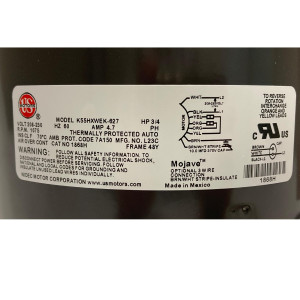 US Motors 1868H Mojave 3/4 Hp 1075 rpm, 6 polos, 1 eje, TEAO, 1 velocidad, CCW, Lead End, Reversible, 208-230 V, 60 hz, 1 ph, 10 mfd/370 VAC Capacitor K055WEK0627012B, Sirve 3731 3735 S81-131