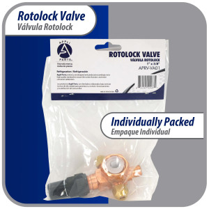 Appli Parts APRV-VA01 Valvula Rotolock V01 1 pulg x 3/8 pulg Soldable con puertos de acceso de 1/4 pulg Universal para sistemas de refrigeracion y aire acondicionado