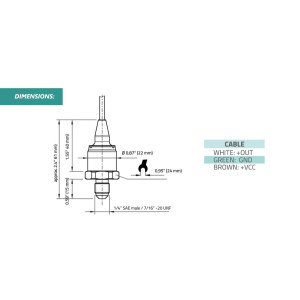 Full Gauge SB69-100V Transductor de Presion 0-100 PSI (0-6 bar), 1/4 pulg SAE Macho, alimentacion 5 V, salida 0.5 a 4.5 V, rango de temperatura -40 C a 100 C (-40 F a 212 F)