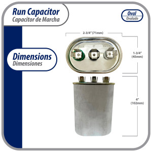 Appli Parts Condensador Capacitor de Marcha 35+5 Mfd uF (microfaradios) 370VAC CBB65 Universal Aire acondicionado y otras aplicaciones Ovalado UL E476928 CON-35/5-370
