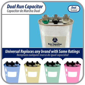 Appli Parts Condensador Capacitor de Marcha 35+5 Mfd uF (microfaradios) 370VAC CBB65 Universal Aire acondicionado y otras aplicaciones Ovalado UL E476928 CON-35/5-370
