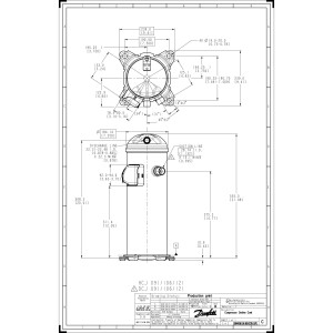 Danfoss DCJ091T4LC6 7.5 tons 91.000 btu/h R410A Compressor Scroll para Aire Acondicionado 380-415/3/50, 460/3/60 (V/Ph/Hz) Descarga 7/8 pulg, Succion 1-1/8 pulg, ODF, PVE Oil, 121L5001, 121L5000, 121L8911, 121L8910, HCJ090T4LC6