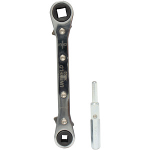 Uniweld 70022 Llave Ratchet, 3/16 y 1/4 pulg apertura Cuadrada, 3/8 y 5/16 pulg apertura Cuadrada, con Adaptador Dual para Valvula exagonal de 3/16 y 5/16 Uniweld 70022 Llave Ratchet, 3/16 y 1/4 pulg apertura Cuadrada, 3/8 y 5/16 pulg apertura Cuadrada, con Adaptador Dual para Valvula exagonal de 3/16 y 5/16