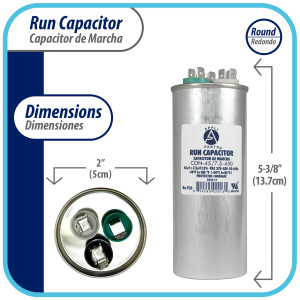 Appli Parts Condensador Capacitor de Marcha 45+7.5 Mfd uF (microfaradios) 370VAC o 450VAC CBB65 Universal Aire acondicionado y otras aplicaciones Redondo UL E476928 13.7cm Alto 5cm Ancho CON-20/5-450
 Appli Parts Condensador Capacitor de Marcha 45+7.5 Mfd uF (microfaradios) 370VAC o 450VAC CBB65 Universal Aire acondicionado y otras aplicaciones Redondo UL E476928 13.7cm Alto 5cm Ancho CON-20/5-450