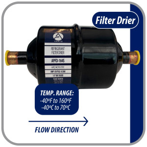 Appli Parts APFD-164S Filtro Secador 1/2 pulg para linea Liquido para Sistemas de Refrigeracion y aire acondicionado 164S ODF Soldable Universal Unidireccional 178mm Largo 76mm Ancho