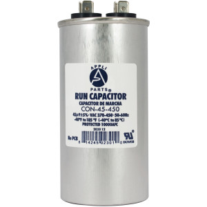 Appli Parts Condensador Capacitor de Marcha 45 Mfd uF (microfaradios) 370VAC o 450VAC CBB65 Universal Aire acondicionado y otras aplicaciones Redondo UL E476928 10.8cm Alto 4.7cm Ancho CON-45-450