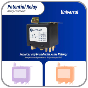 Appli Parts APPR-067 Relay Potencial 067, Voltaje de Bobina 420 V, Recogida Minima 295 V, Recogida Maxima 315 V, Caida Maxima 125 V, 50/60Hz Remplazo universal para unidades de refrigeracion y aire acondicionado