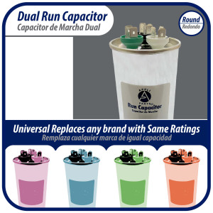 Appli Parts Condensador Capacitor de Marcha 35+10 Mfd uF (microfaradios) 370VAC CBB65 Universal Aire acondicionado y otras aplicaciones Redondo UL E476928 5cm Ancho 13.3cm Alto CON-35/10-370-R