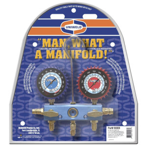 Uniweld 90008 Juego Manometro Automotriz 60 pulg Soft Magic R134a/R-1234yf con Acoples 90478/90479 Esfera 2-1/2 LPF
