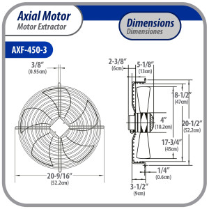Appli Parts AXF-450-4 Extractor Axial 450 mm (17-3/4 pulg) 220-440 V, 3 ph, 60 Hz, 300 W, 1600 rpm, Rango Temperatura -30 C a 60 C, incluye aspa y base tipo jaula