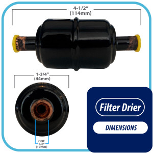 Appli Parts APFD-033S Filtro Secador 3/8 pulg para linea Liquido para Sistemas de Refrigeracion y aire acondicionado 033S ODF Soldable Universal Unidireccional 102mm Largo 25mm Ancho