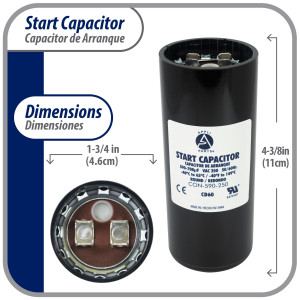 Appli Parts Condensador Capacitor Arranque 590-708 Mfd (microfaradios) uF 250 VAC remplazo universal para motores electricos de distintas aplicaciones 4.6cm Diametro 11cm Alto CON-590-250
