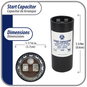 Appli Parts Condensador Capacitor Arranque 200-240 Mfd (microfaradios) uF 110-125 VAC remplazo universal para motores electricos de distintas aplicaciones 3.7cm Diametro 8.6cm Alto CON-200-110
 Appli Parts Condensador Capacitor Arranque 200-240 Mfd (microfaradios) uF 110-125 VAC remplazo universal para motores electricos de distintas aplicaciones 3.7cm Diametro 8.6cm Alto CON-200-110