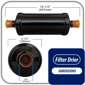 Appli Parts APFD-307S Filtro Secador 7/8 pulg para linea Liquido para Sistemas de Refrigeracion y aire acondicionado 307S ODF Soldable Universal Unidireccional 267mm Largo 100mm Ancho