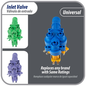 Appli Parts APIV-1311 Valvula para lavadora 1 Entrada 3/4 pulg NPT por 3 Salidas 5/16 pulg 110V-120 V, 50/60 Hz, remplazo para modelos Mabe, Olimpia, 189D3116P017, 189D3116P016, 189D3116P005, WW01F00794